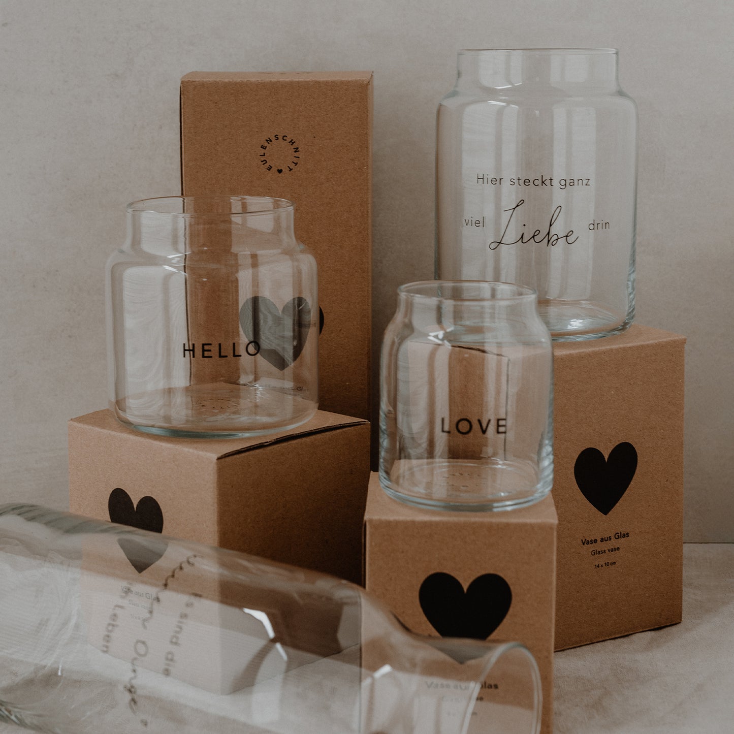 Vase aus Glas groß Liebe - Eulenschnitt -