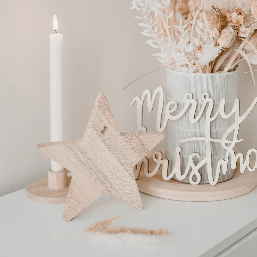 Karten- und Kerzenständer Stern aus Eiche 20cm - Eulenschnitt
